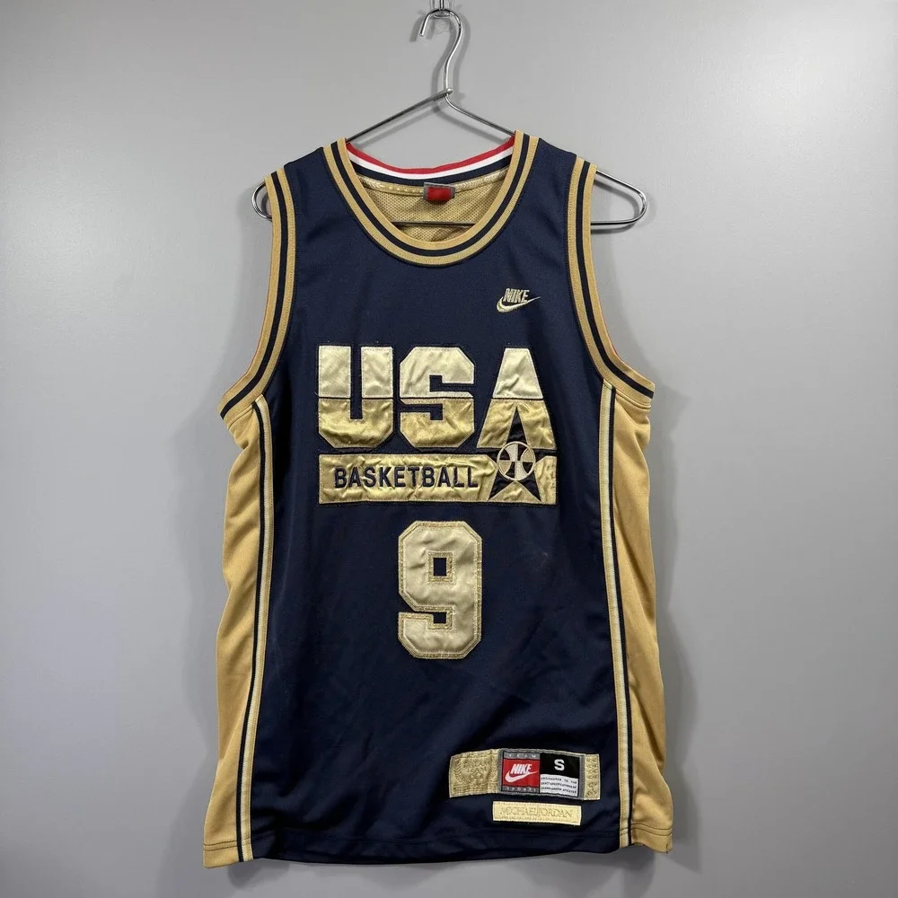 USA Basketball Jersey Mens Small Blue Gold NBA Basketball Michael Jordan 9 Nike